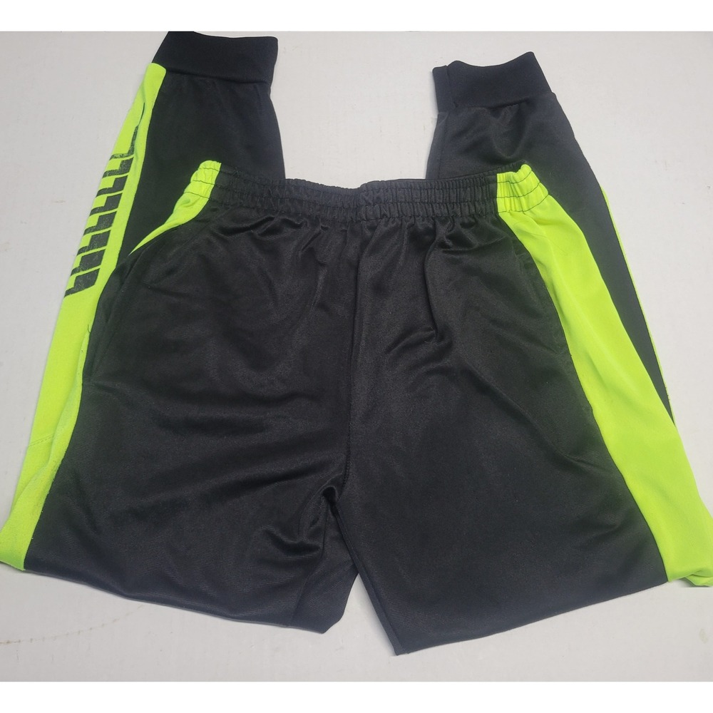 Mad Game Boys Black Neon Lime Green Stripe Athletic Jogger Pants‎ Size L 12/14